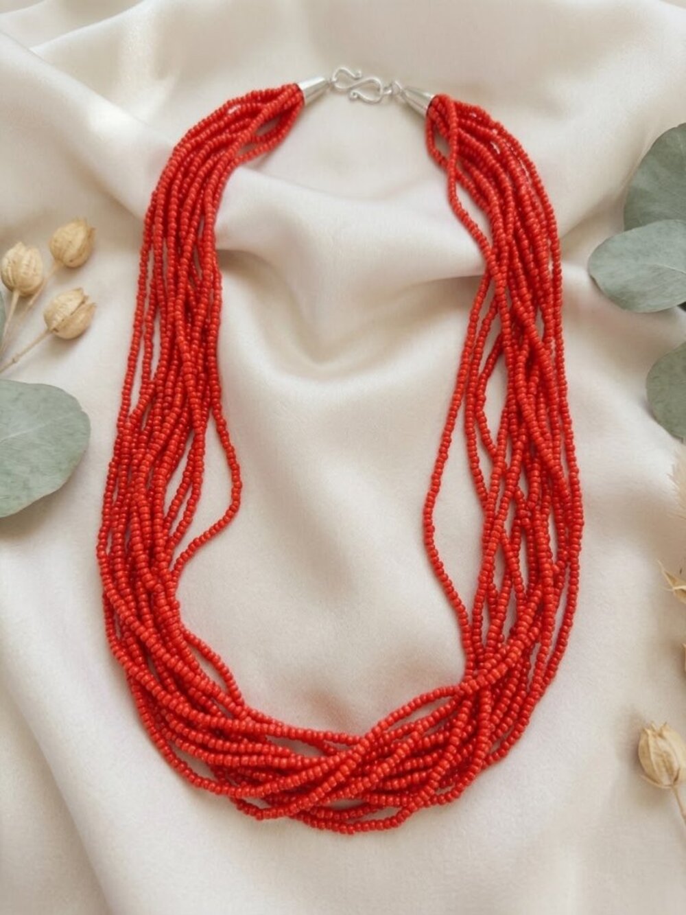Handmade New Mexico Red Coral Multi-Strand Beaded Necklace